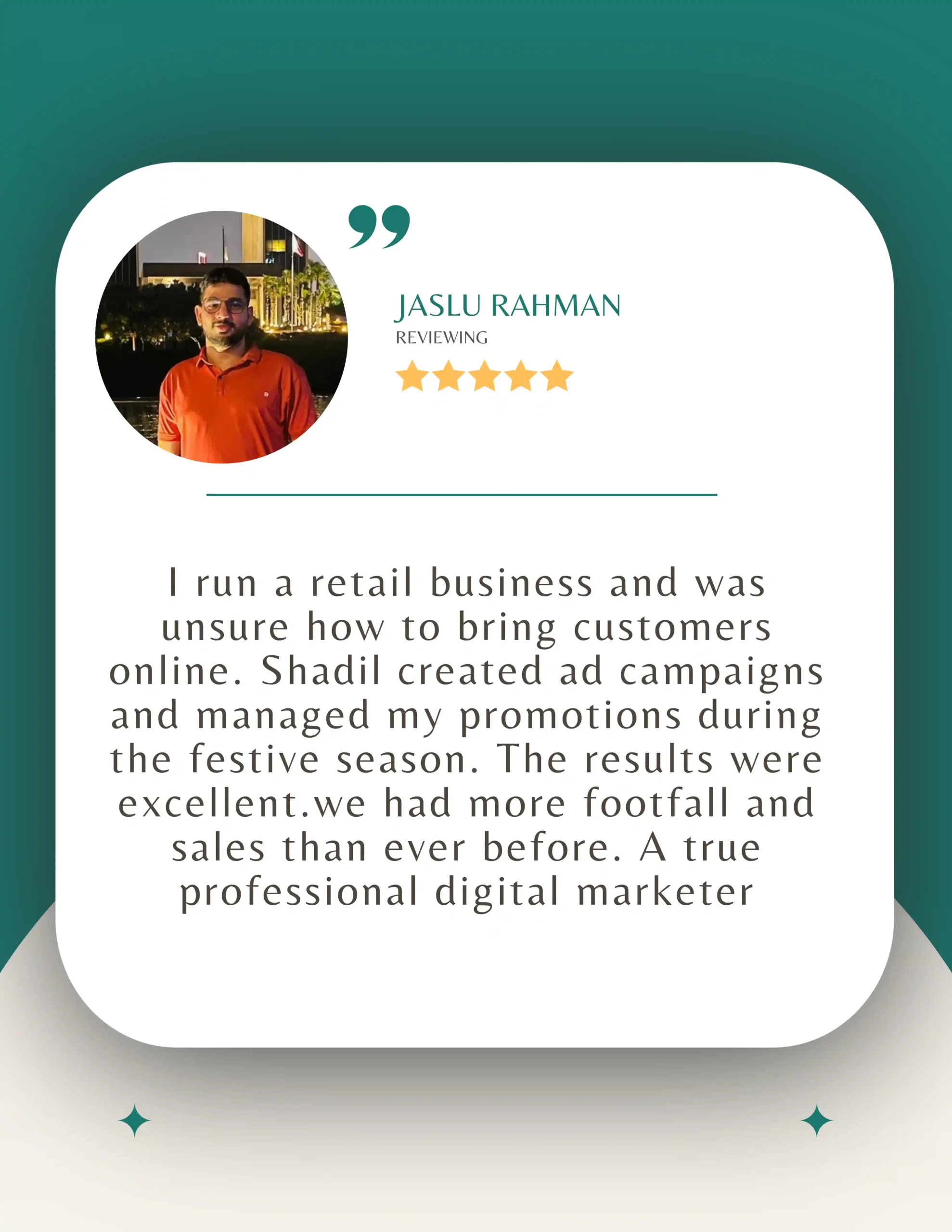 Testimonial review of Best freelance digital Marketer in Qatar